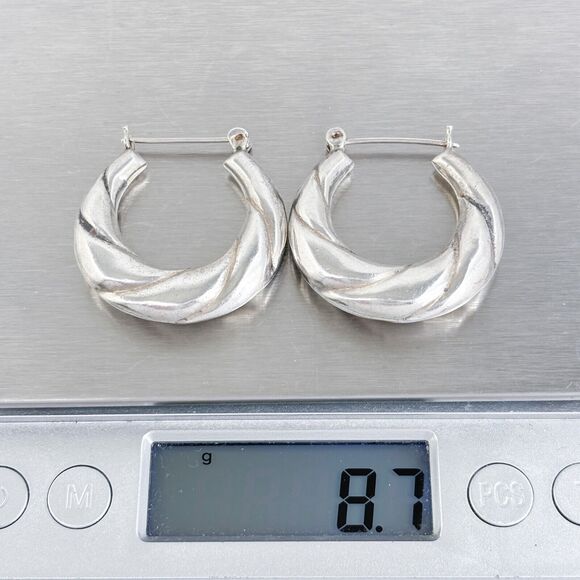 Vintage NF Sterling Silver 925 Twisted Hoop Creole Earrings - Picture 5 of 5
